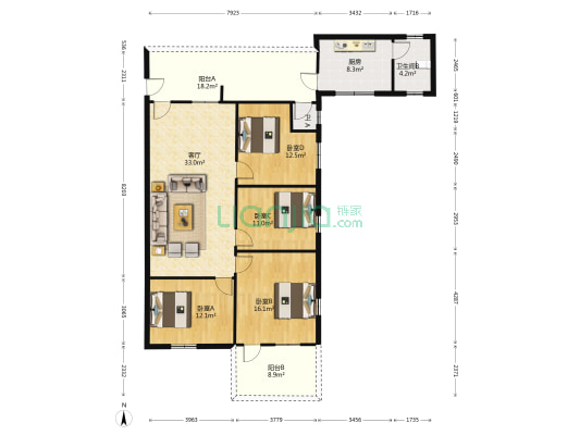 向阳路 4室1厅2卫 97平方