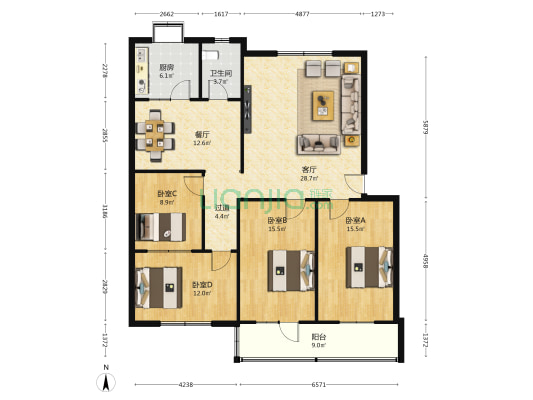 经贸小区 4室2厅1卫 140平方