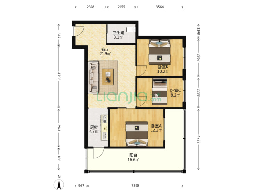 芷江路小区 3室1厅1卫 98平方