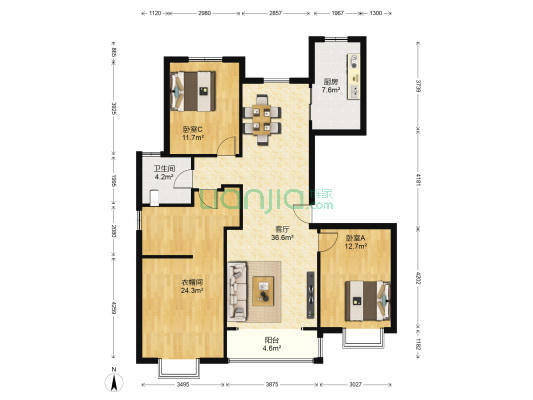恒山天成雅苑 2室1厅1卫 138平方