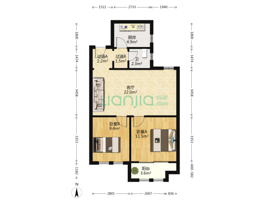 蓝城春风里 2室1厅1卫 89平方