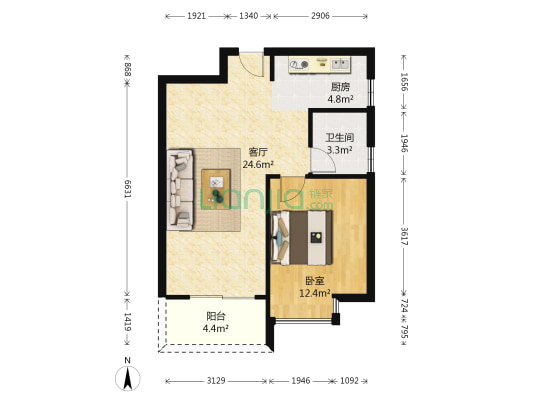 绿野天城 1室1厅1卫 58平方