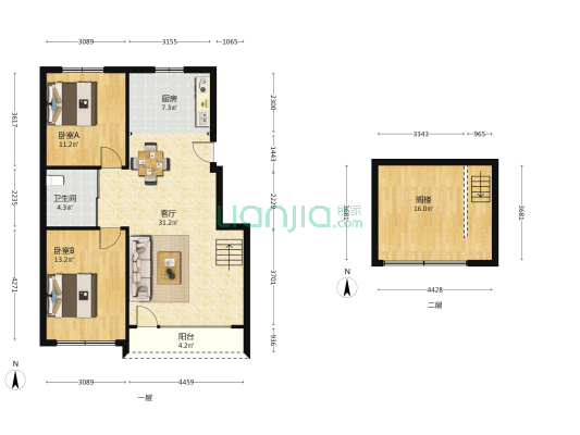 高新嘉悦 2室1厅1卫 91平方