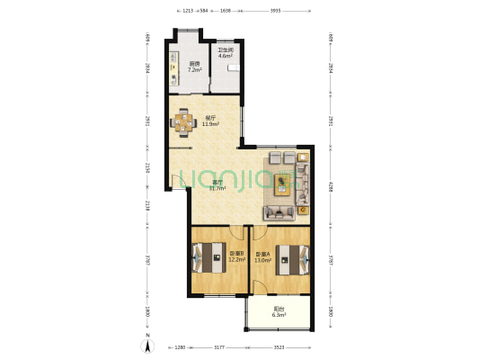皇姑路179号小区 2室2厅1卫 118平方
