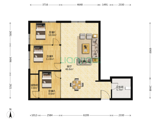 颐高数码广场 3室1厅1卫 114平方
