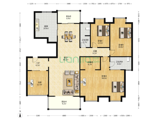 双龙鑫旺园 4室1厅2卫 206平方