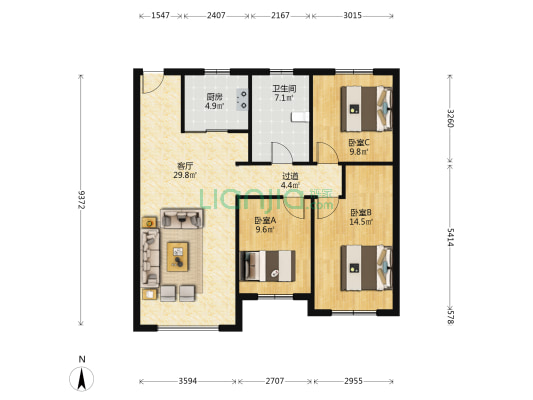 汇置尚都四期 3室1厅1卫 103平方