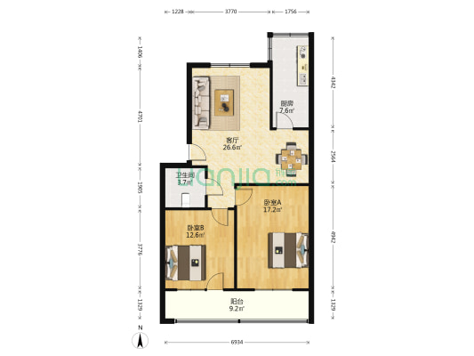 环城绿化队家属院 2室1厅1卫 86平方