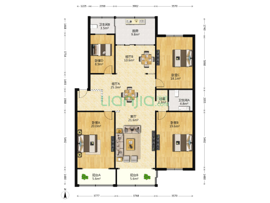 嘉麟花园一期 4室3厅2卫 168平方
