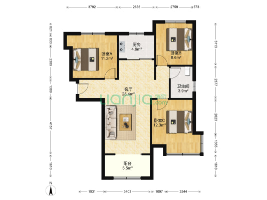 高铁  精装三居，自住标准，看房方便价格可议-户型图