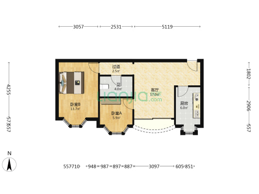 银城花园 2室1厅1卫 70平方