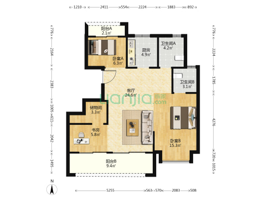 金地悦虹湾 3室1厅2卫 97平方