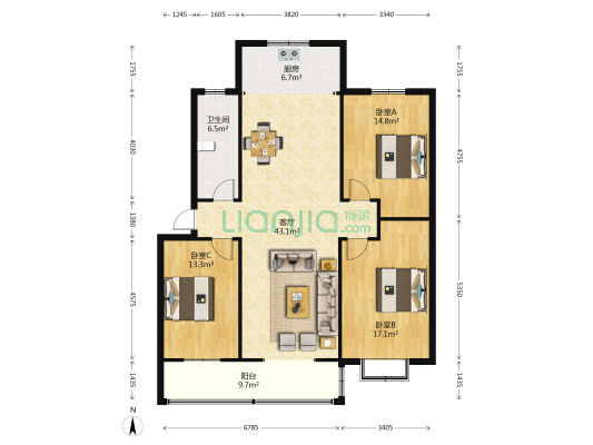 天水雅居 3室1厅1卫 135平方