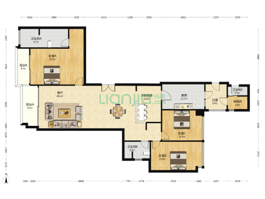滨江凯旋门 3室1厅3卫 225平方