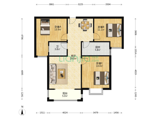 瑞馨苑 3室1厅1卫 109平方