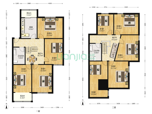 邦达公寓 9室2厅2卫 119平方