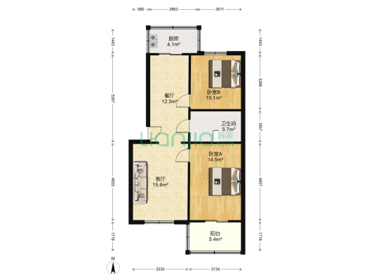 双语*房，低单价，中等装修，房本满五，配贷款-户型图