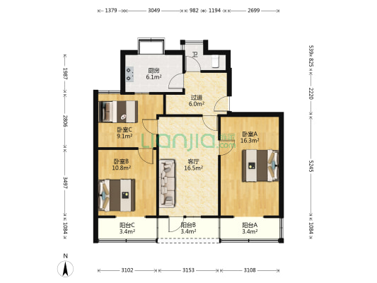 古田五路13号 3室1厅1卫 89平方