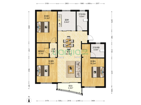 星育佳园 3室1厅2卫 123平方