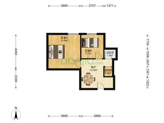 运河公馆 2室1厅1卫 61平方