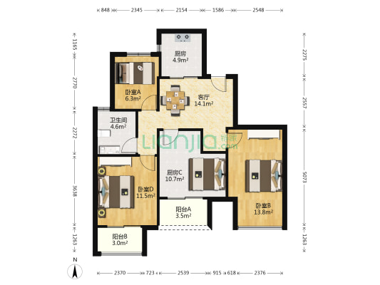 宝嘉誉峰 3室1厅1卫 87平方