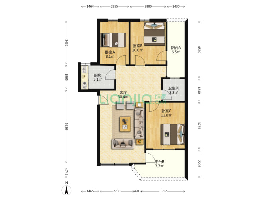 小海北路 3室1厅1卫 88平方