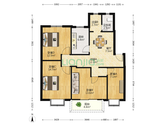 红星村 4室1厅1卫 100平方