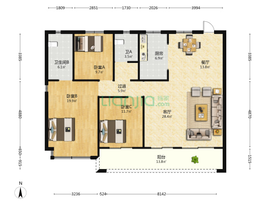 上湖云庐 3室2厅2卫 146平方
