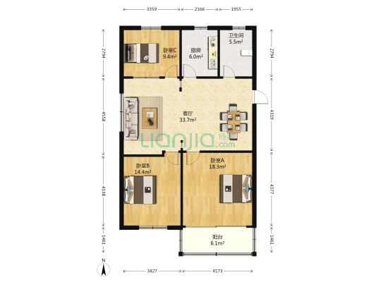 玉虹新村 3室1厅1卫 118平方