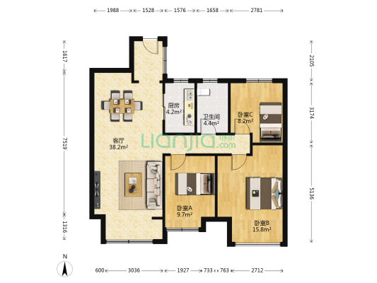 中建状元府 3室1厅1卫 109平方