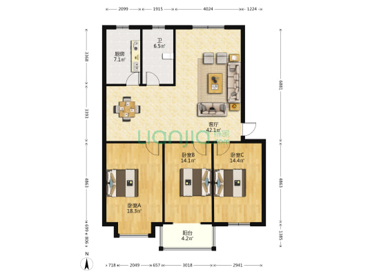 金鼎世纪新城 3室1厅1卫 129平方