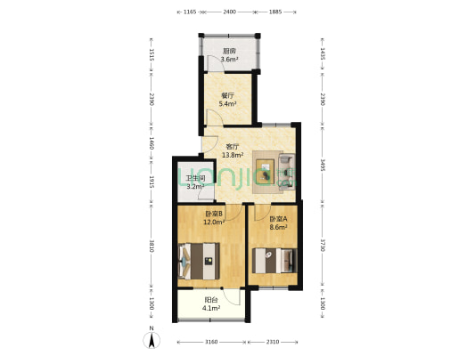建设路99-2号 2室2厅1卫 60平方