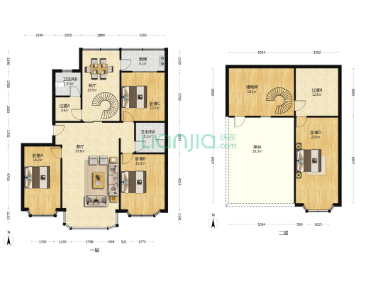 闻新园 4室2厅2卫 176平方