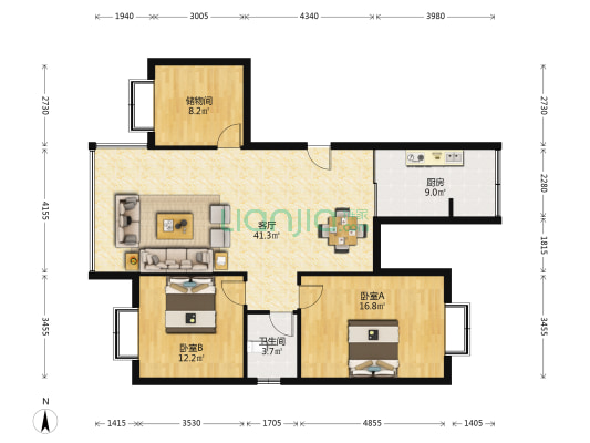 锦绣人家 2室1厅1卫 115平方