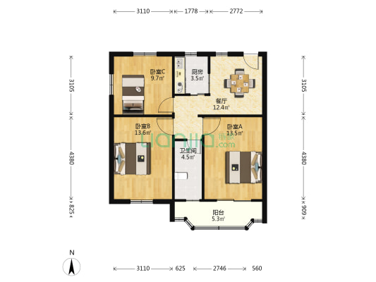 万航公寓 3室1厅1卫 93平方