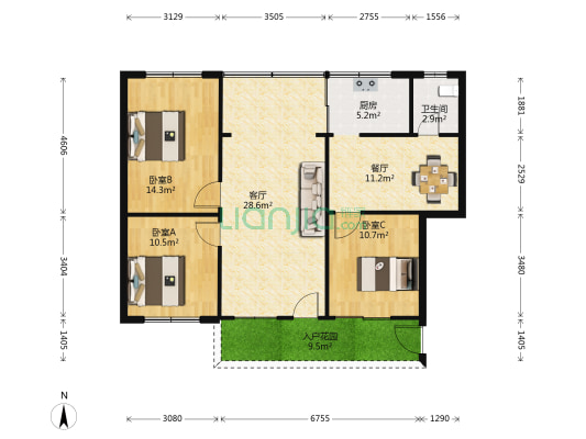 肉联厂小区 3室2厅1卫 111平方