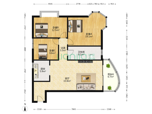 瀚海华庭 3室1厅1卫 141平方