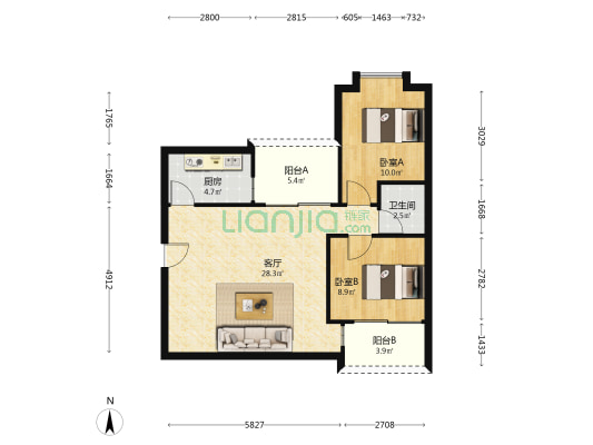 丽景台 2室1厅1卫 81平方