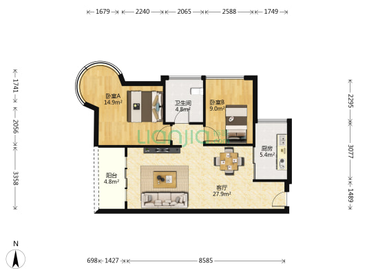 尚都一期 2室1厅1卫 81平方