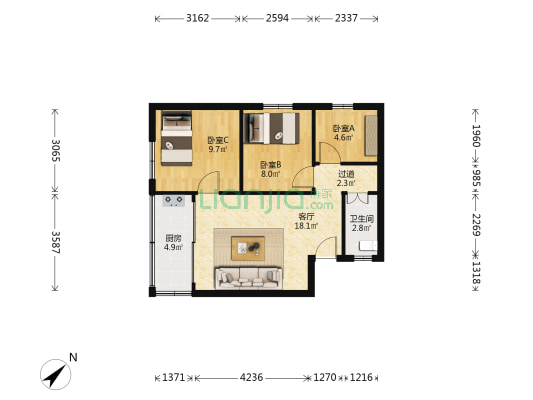 新达街十五号 3室1厅1卫 62平方