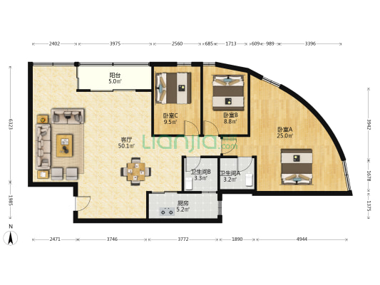 东怡楼宿舍楼 3室1厅2卫 119平方