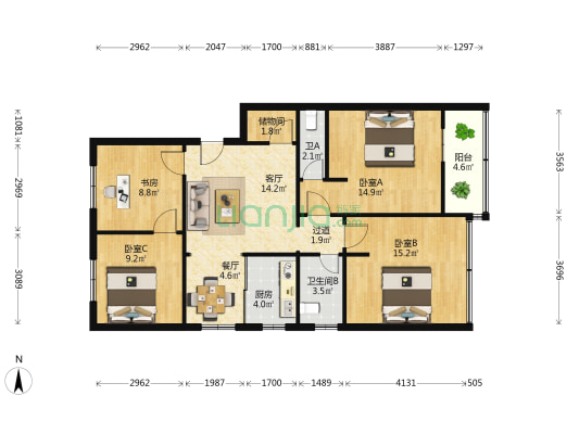 永兴路636号 4室2厅2卫 104平方