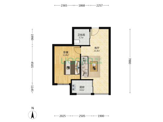 万家茗苑二期 1室1厅1卫 57平方