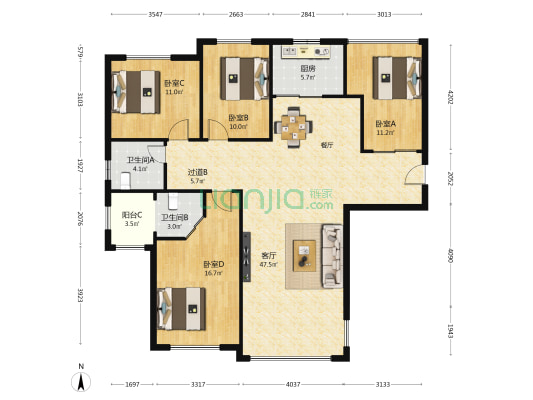 君城 4室1厅2卫 127平方