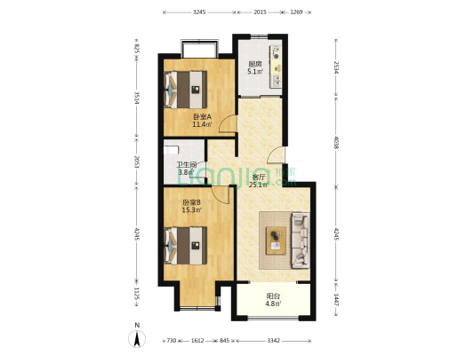 润举盛世名苑 2室1厅1卫 82平方