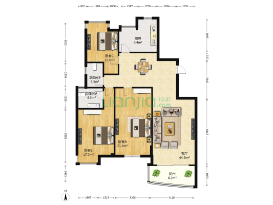 象湖园社区 3室1厅2卫 139平方