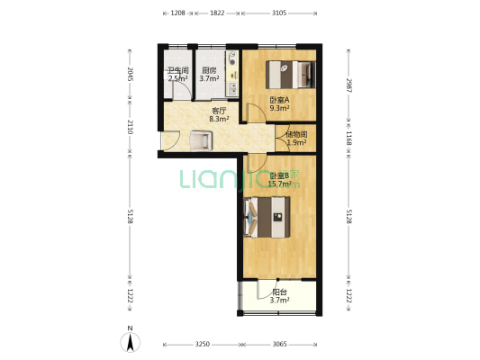 津淄东里 2室1厅1卫 56平方