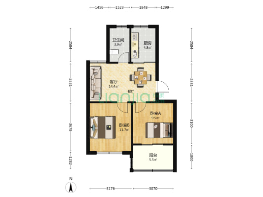 白马堰小区 2室1厅1卫 81平方