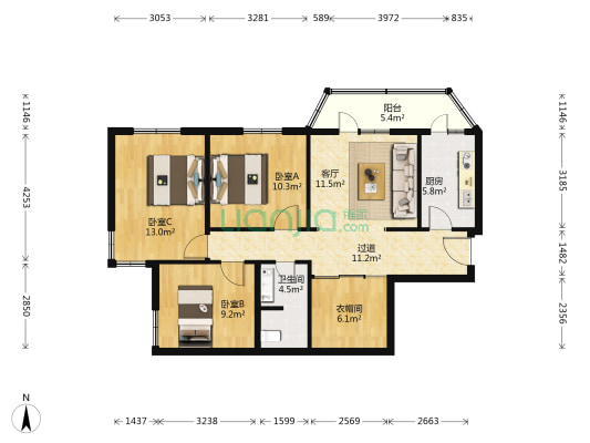 广外南街63号院 3室1厅1卫 100平方