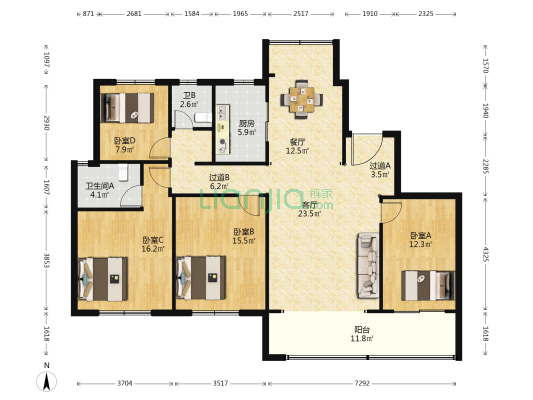 睿铂庭 4室2厅2卫 163平方